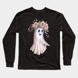 Boho Floral Cute Ghost Long Sleeve T-Shirt